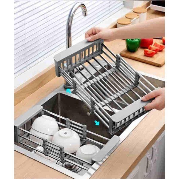 Adjustable Dish Drainer Basket for Kitchen Stainless Steel Dish Drainer Fruits/Vegetables Kitchen Rack