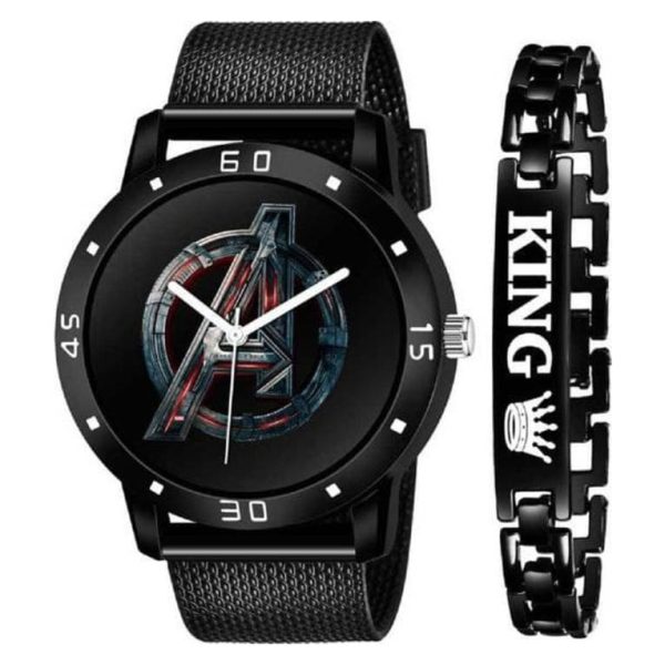 Avengers Metal Strap and King Bracelet Combo Watch for Boy and Men